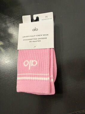 ALO Yoga Pink Unisex Half-Crew Athletic Socks with White Stripe